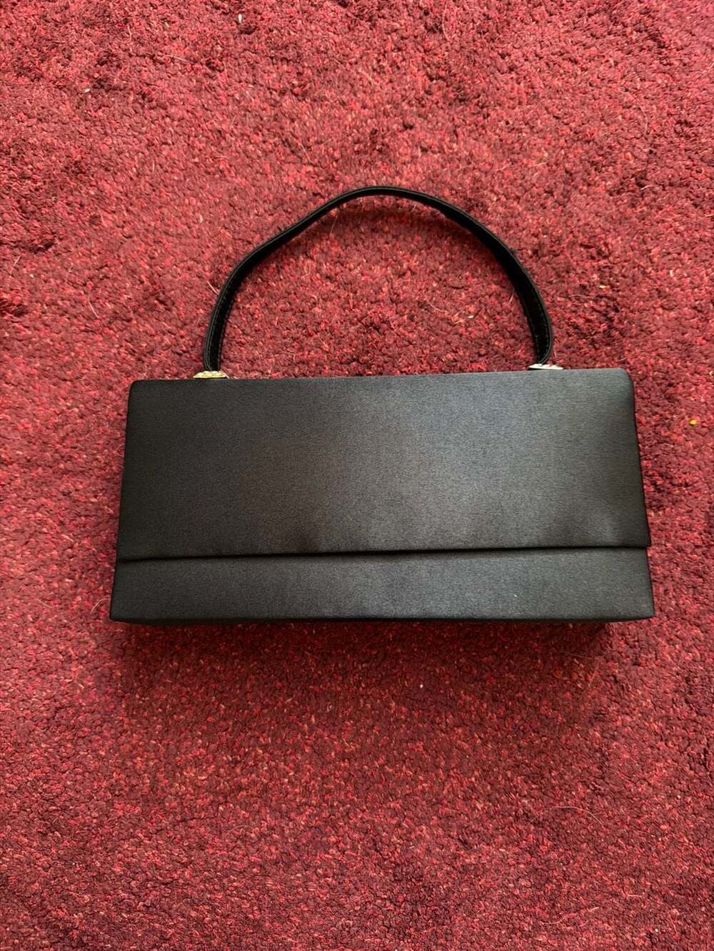 Black Satin Evening Clutch Shoulder Bag with Rhinestone Gold Hardware